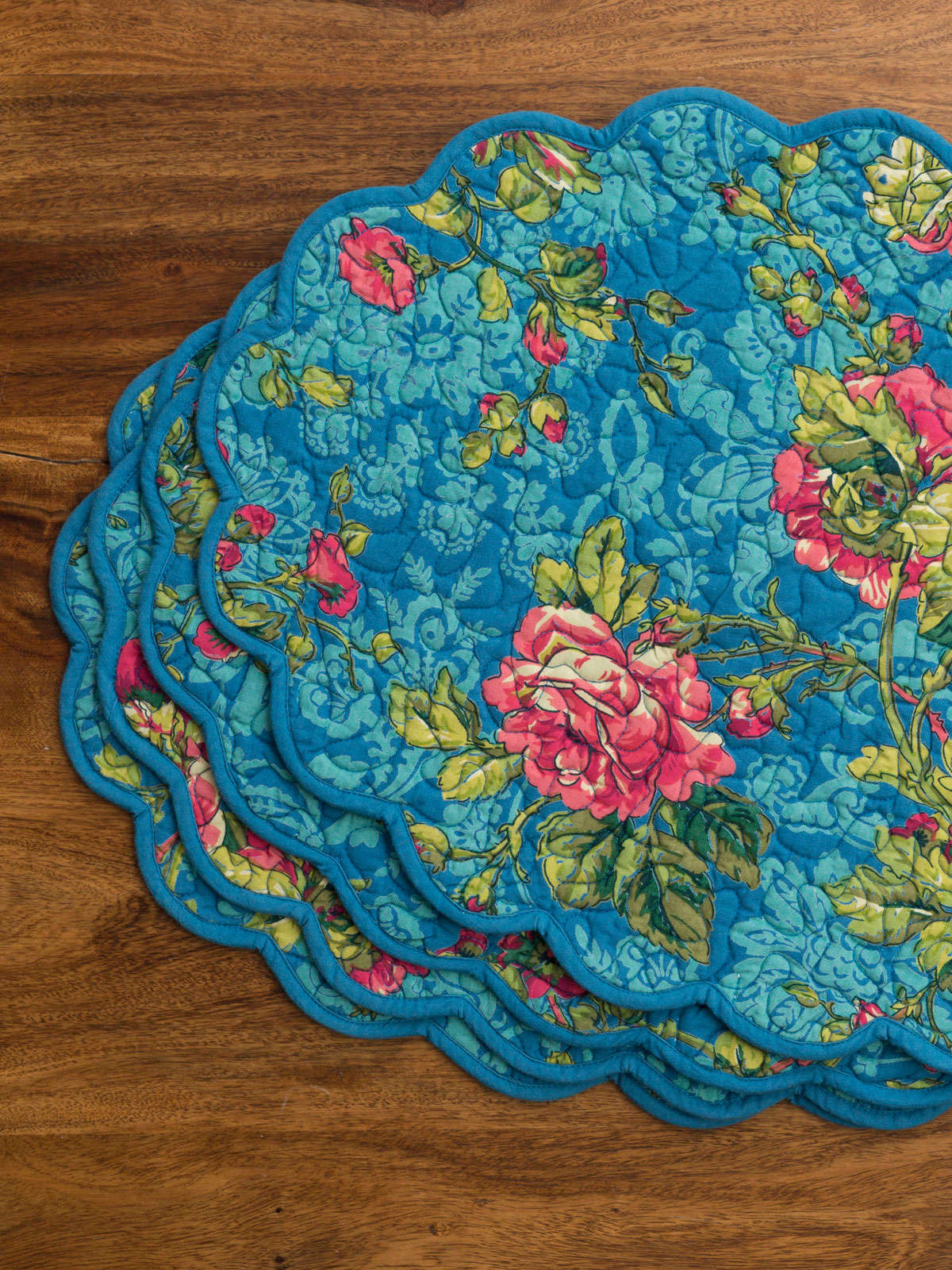 Tea Rose Quilted Placemat Set/4 Teal Linens & Kitchen, Placemats & Runners Beautiful