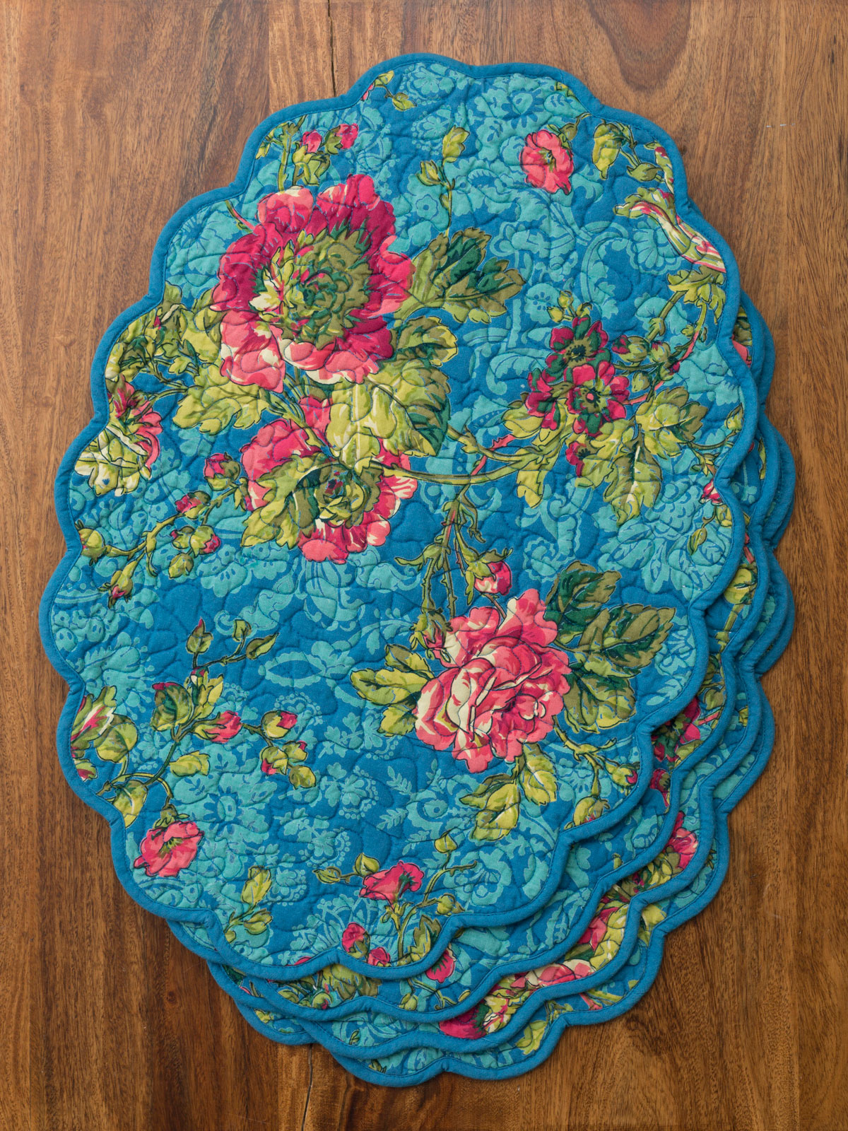 Tea Rose Quilted Placemat Set/4 Teal Linens & Kitchen, Placemats