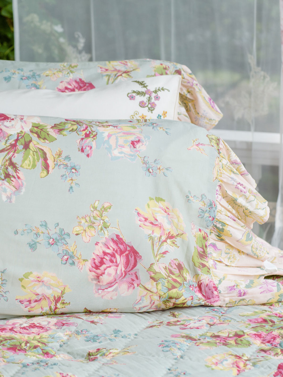 Victorian Rose Pillowcase Sage Bedding, Pillowcases Beautiful