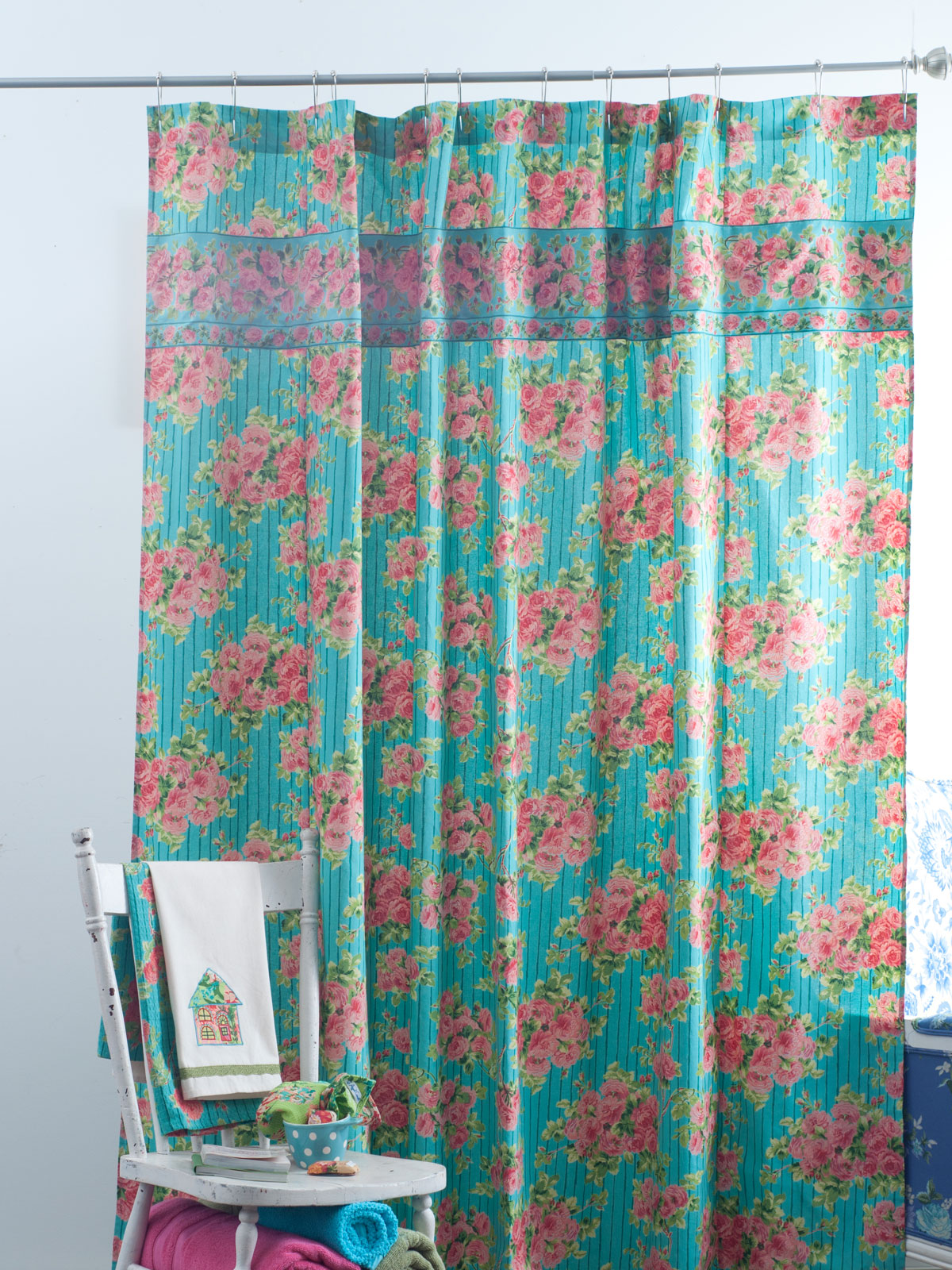 Roses on Stripe Shower Curtain Your Home, Curtains Beautiful Designs