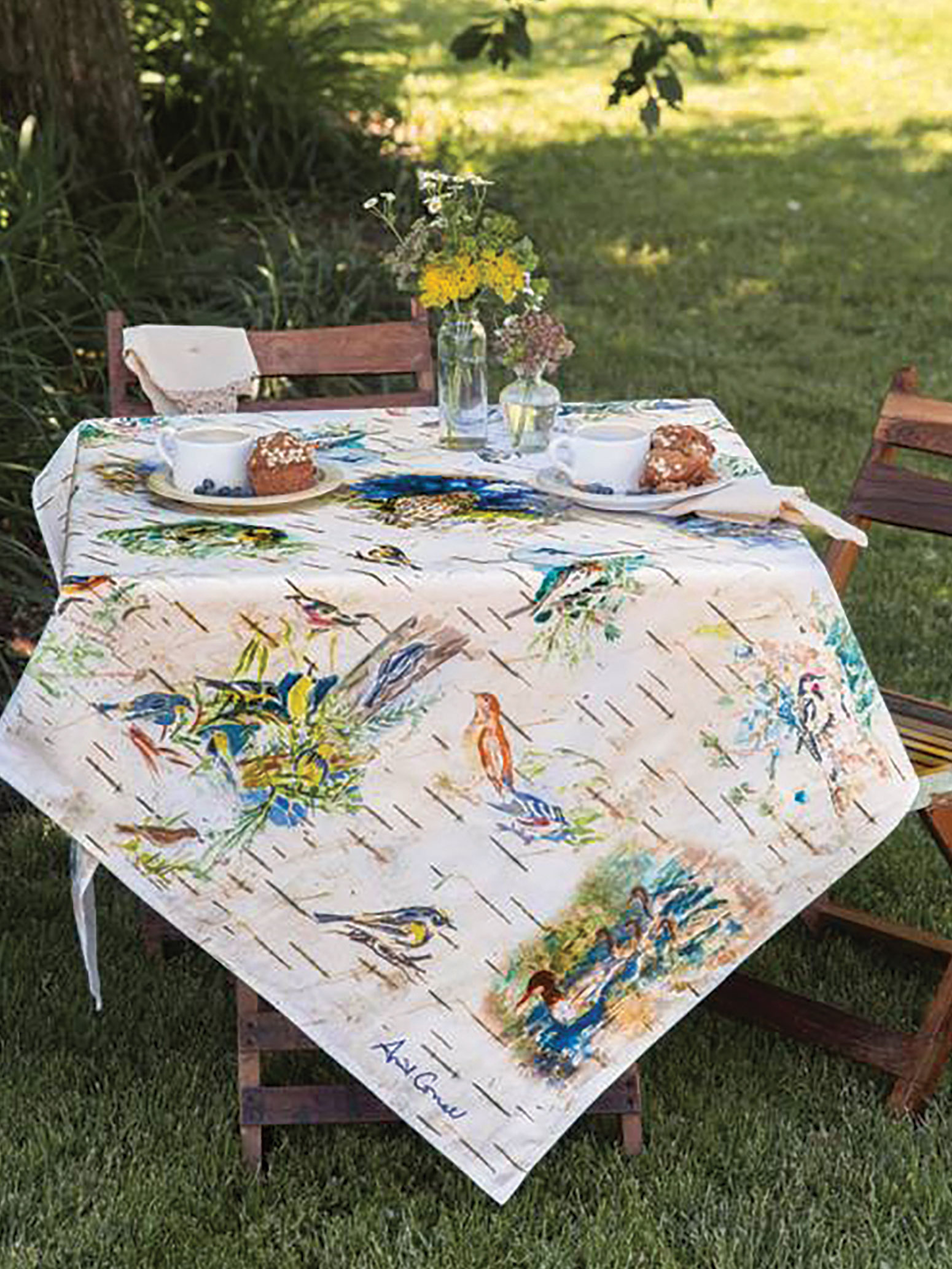 Boreal Birch Birds Tablecloth Linens & Kitchen, Tablecloths