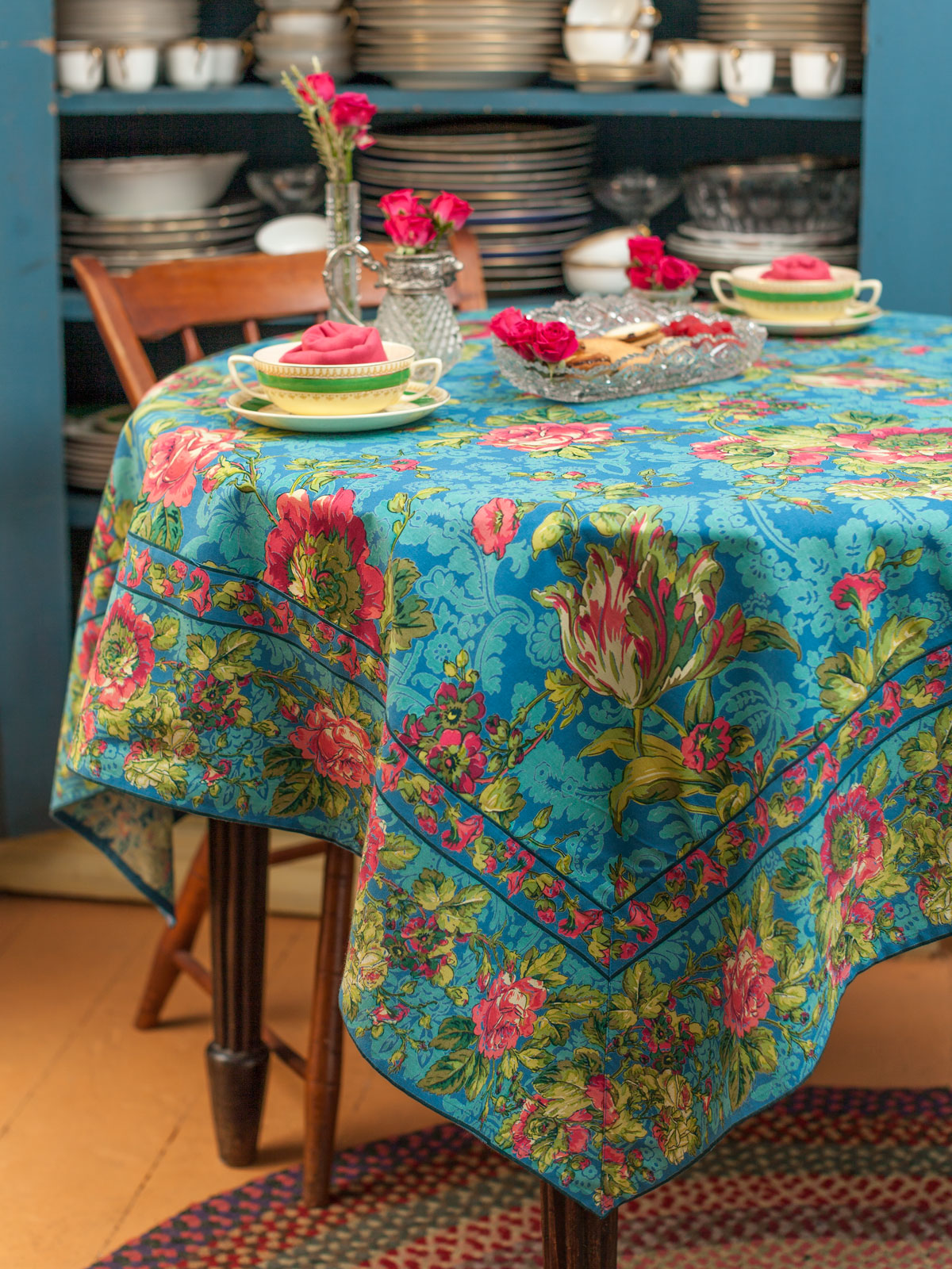 Tea Rose Tablecloth Teal Attic Sale, Linens & Kitchen Attic