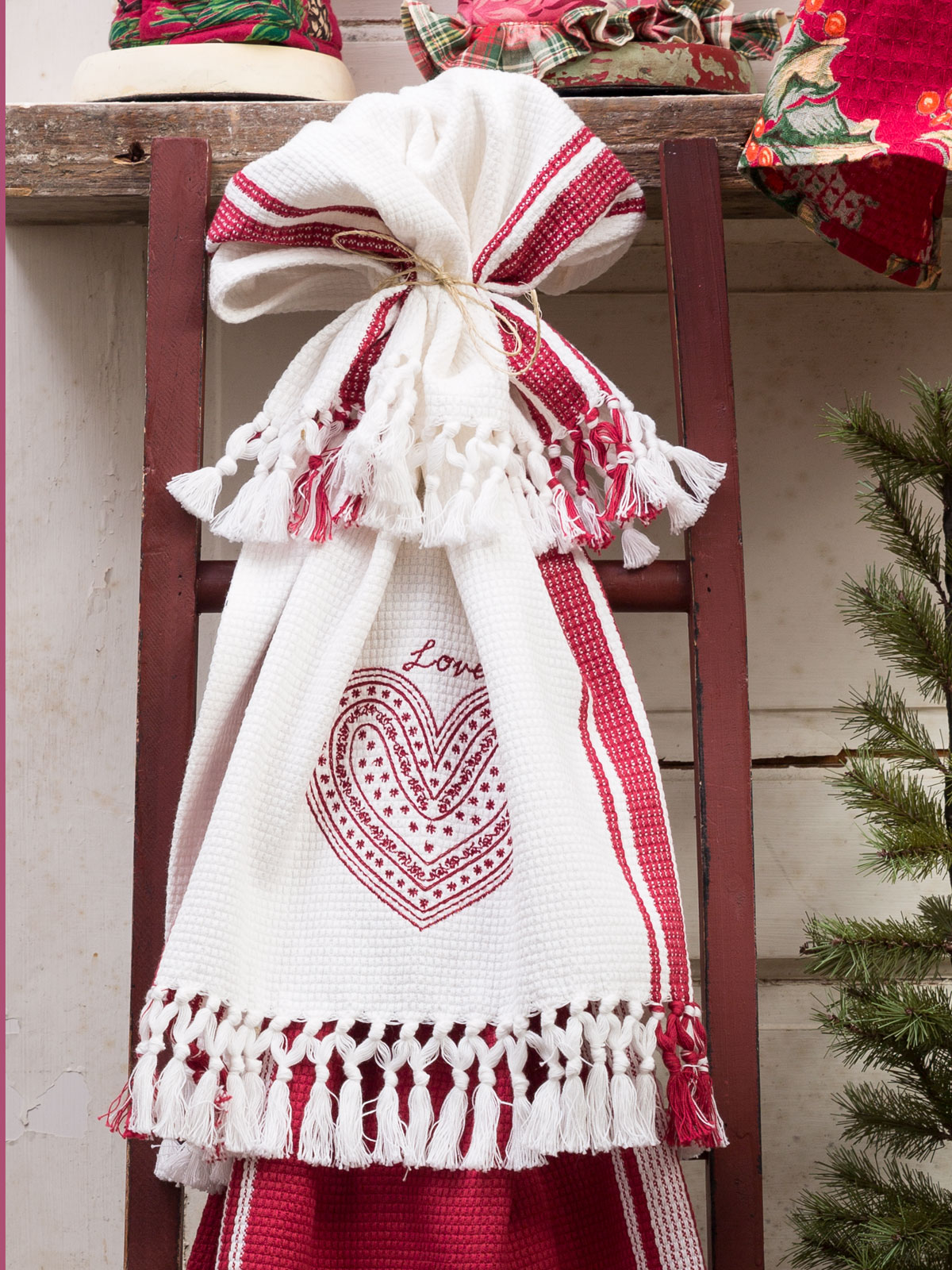 Love Embroidered Tea Towel White Linens & Kitchen, Tea Towels and