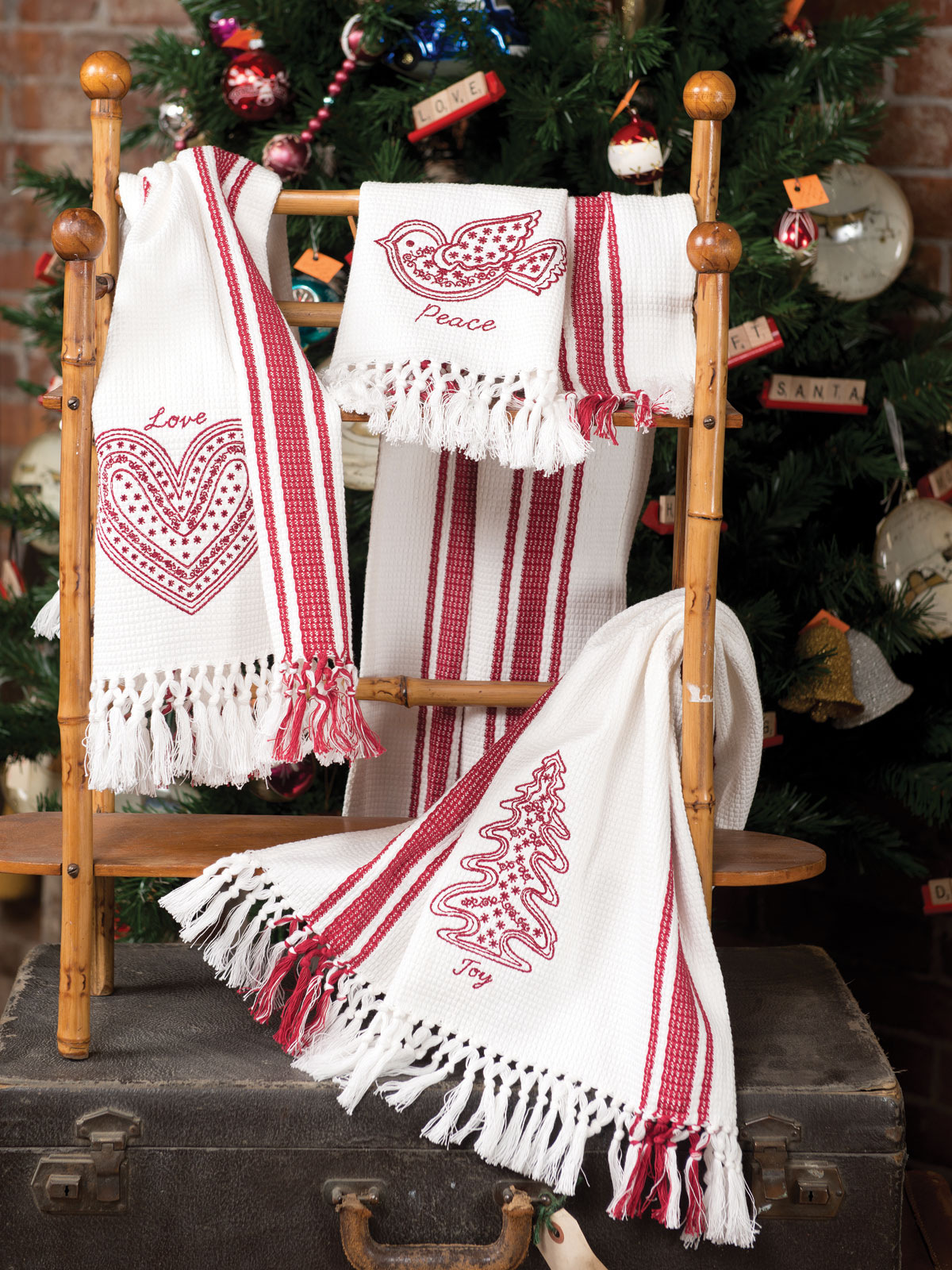 Love Embroidered Tea Towel White Linens & Kitchen, Tea Towels and
